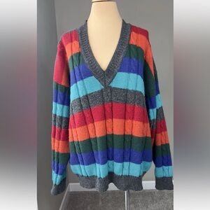Vintage Sarape Strip Wool Blend Oversized Sweater L